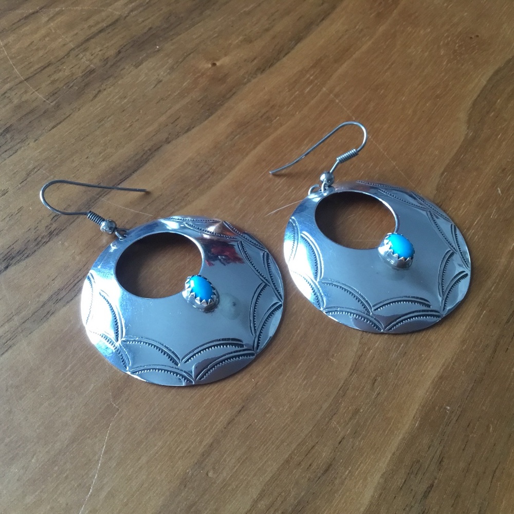 Vintage Sterling Silver Dangling Hoop Earrings